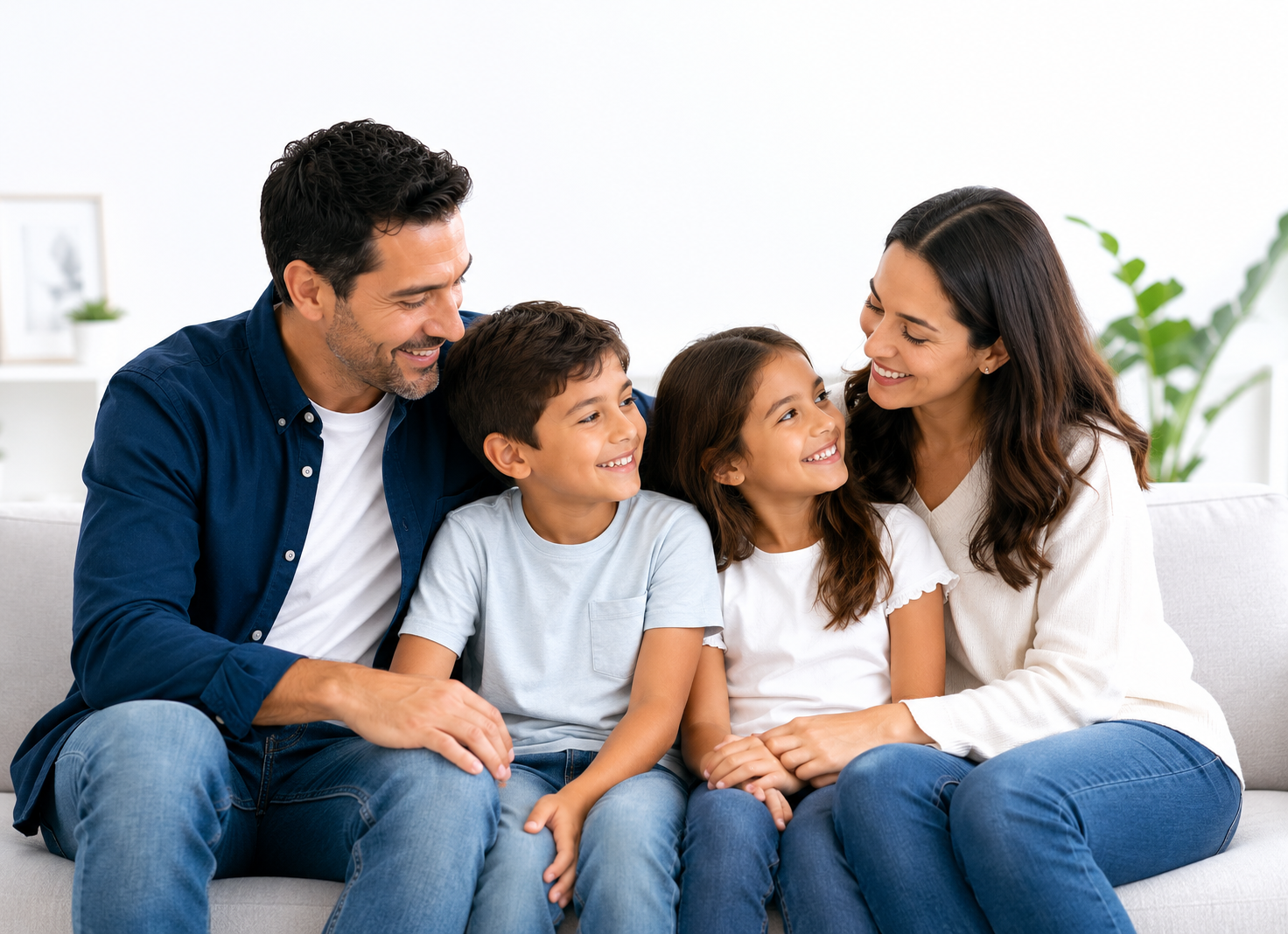 Familia protegida, Retrato familiar en un salón luminoso